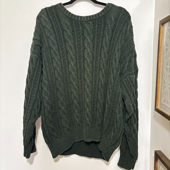 American Eagle Cable Knit Sweater Womens XL Green Cozy Grandpacore - Picture 4 of 5